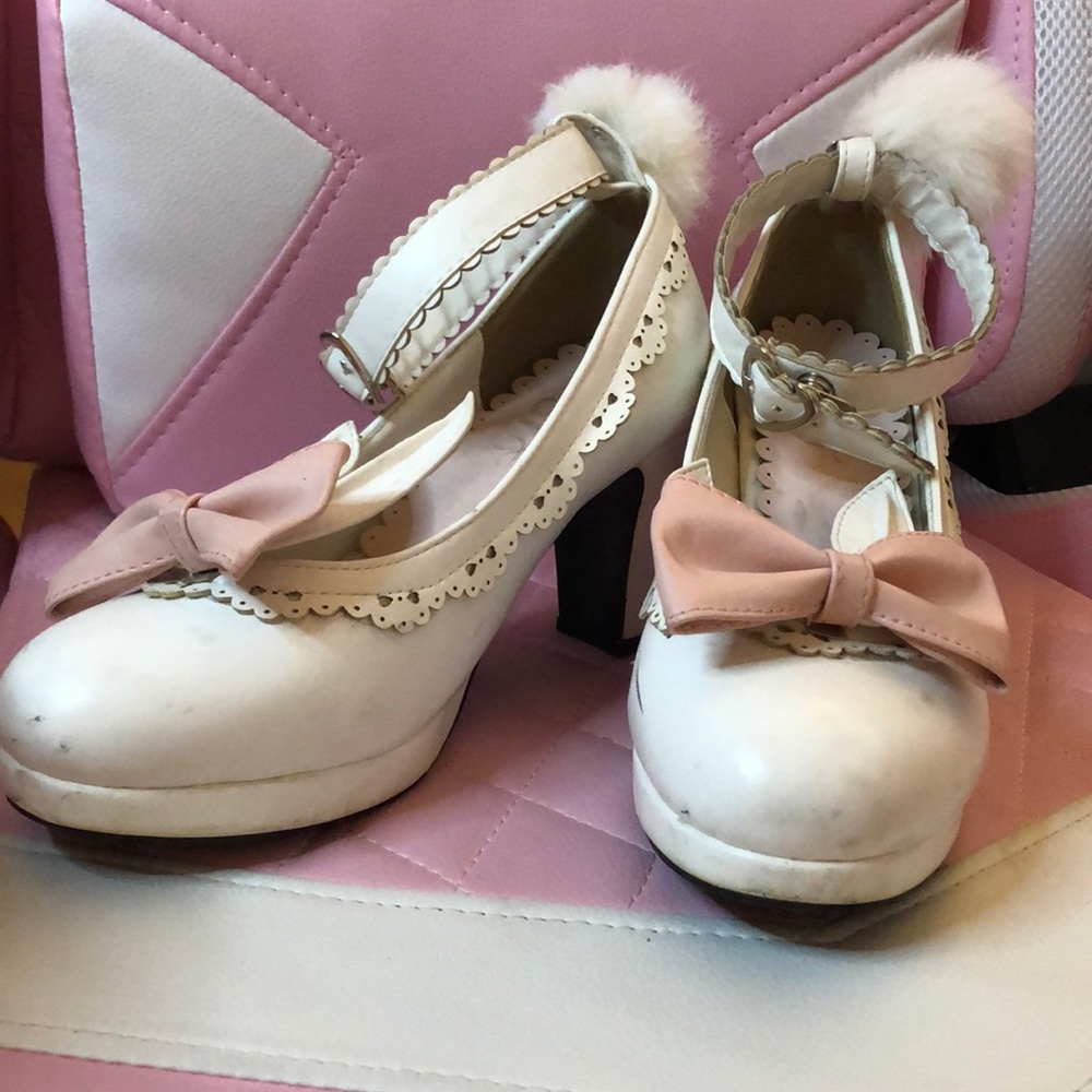 White Lolita bunny platform heels